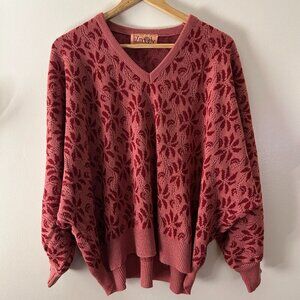 Vintage Liz Moody Dolman Sleeve Pink Flower Sweater L/XL